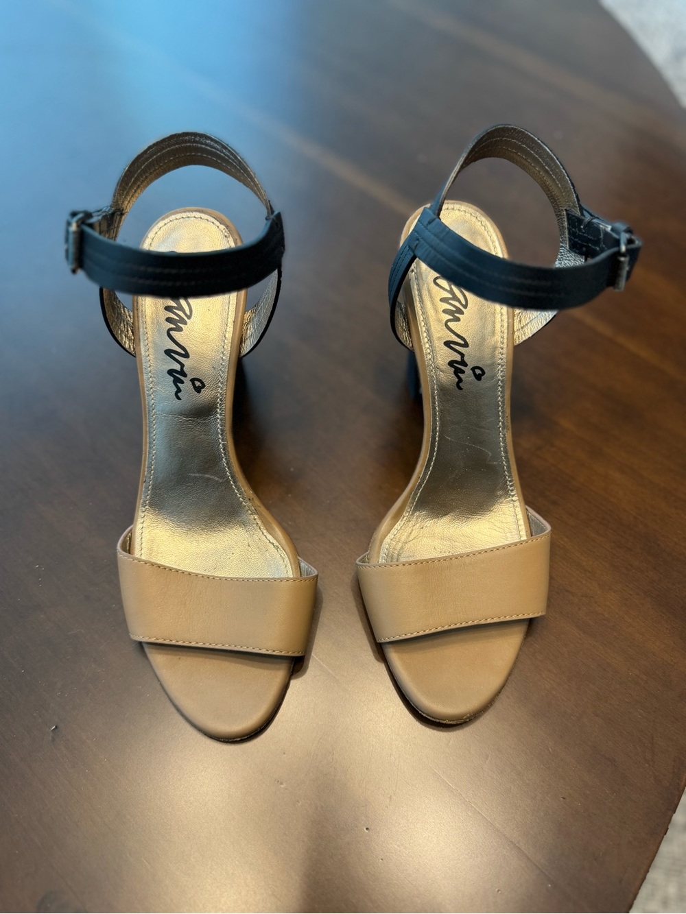 Lanvin Two-Tone Ankle Strap Sandals in Tan and Black